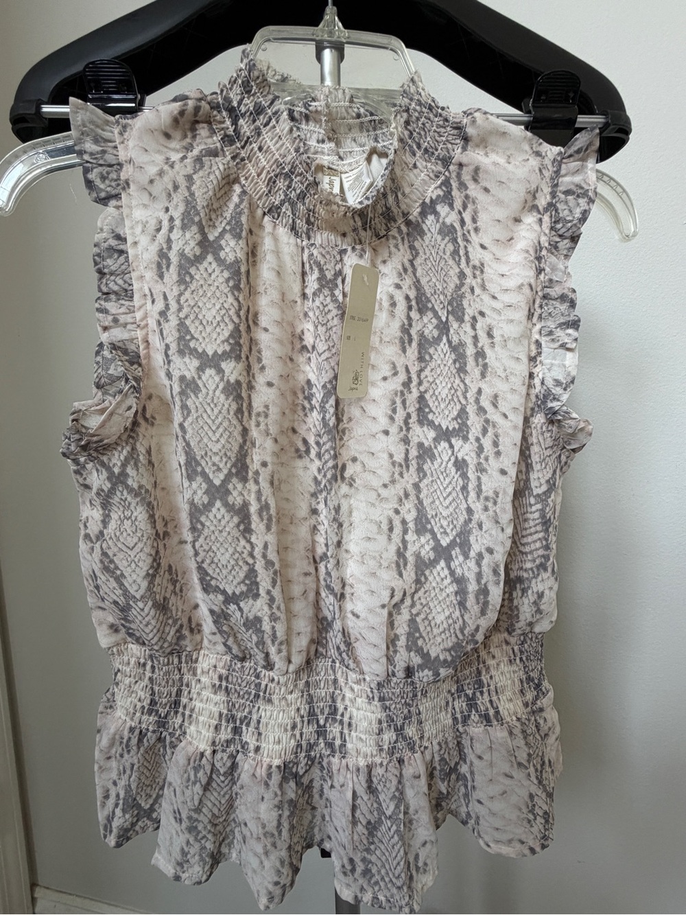 Snake Print Ruffled Shell Top - Neutral - Picture 4 of 4